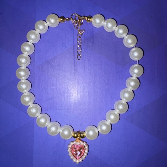 2pcs Cat Pearl Necklaces, Cute Heart Shaped Pendant Cat Dog Collar Adjustable L - Picture 7 of 10